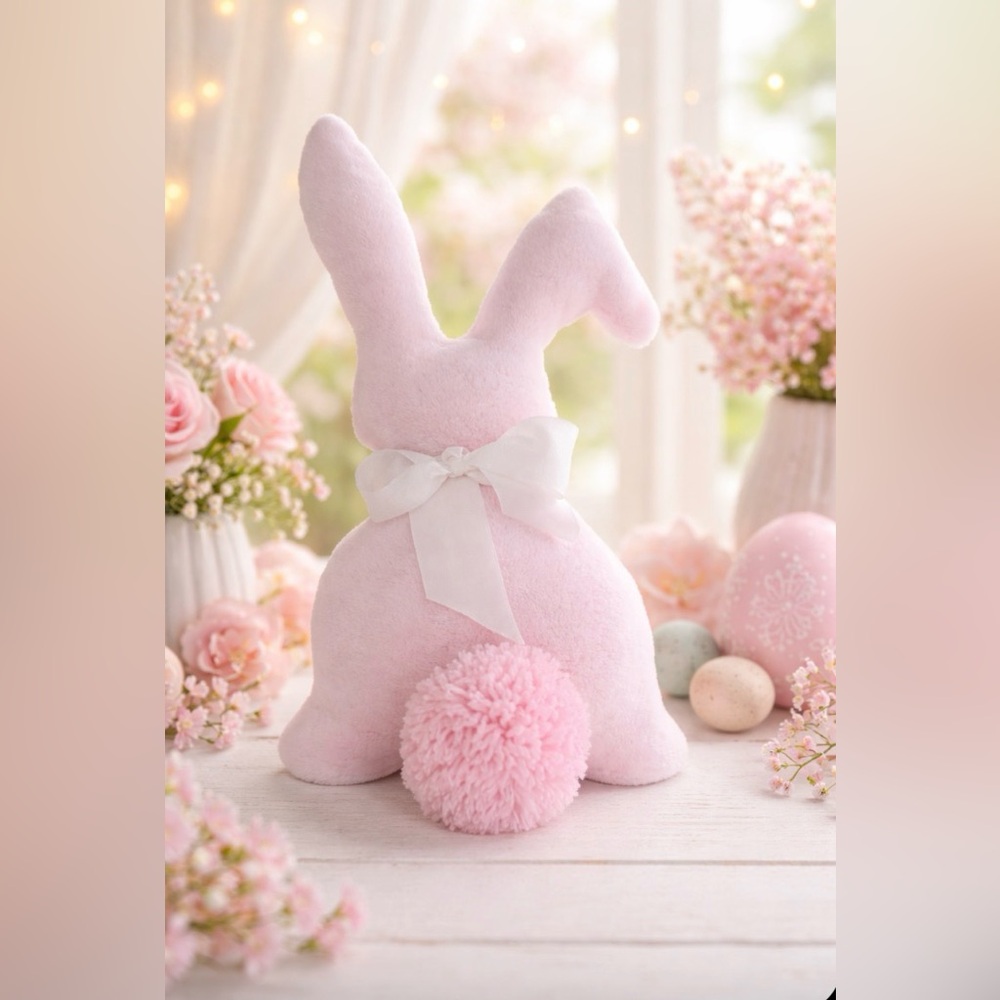 Pink Plush Bunny with White Bow